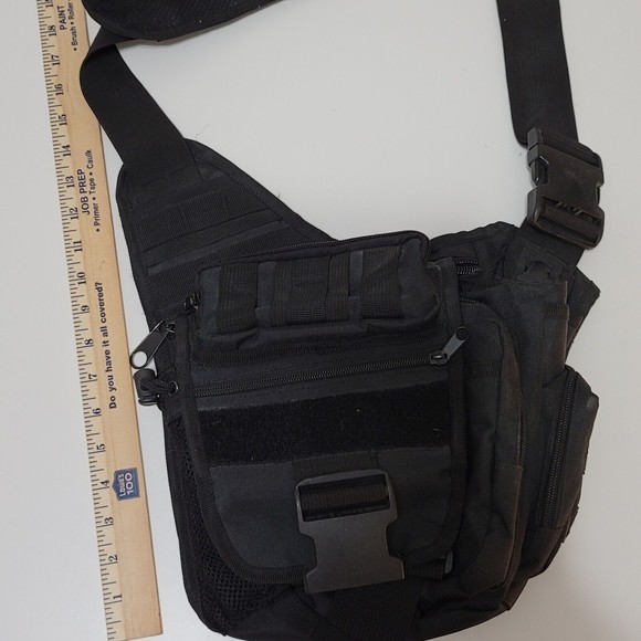 Tactical MOLLE Hipster Sling Cross Body Bag Conceal Messenger Black Travel Pack - Picture 7 of 11